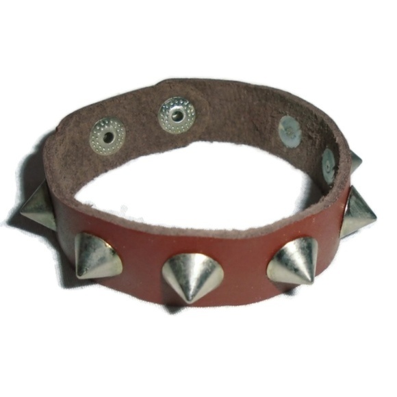 Punk Spike Snap Bracelet NEW Brown Leather - Picture 2 of 6